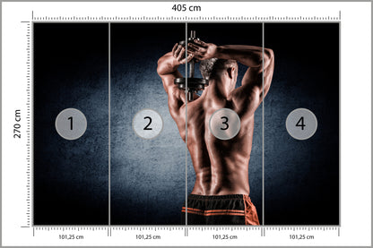 Fototapeta Umięśniony Mężczyzna Z Hantlem 405 × 270 cm – podgląd kadru