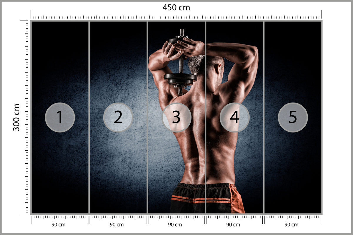 Fototapeta Umięśniony Mężczyzna Z Hantlem 450 × 300 cm – podgląd kadru