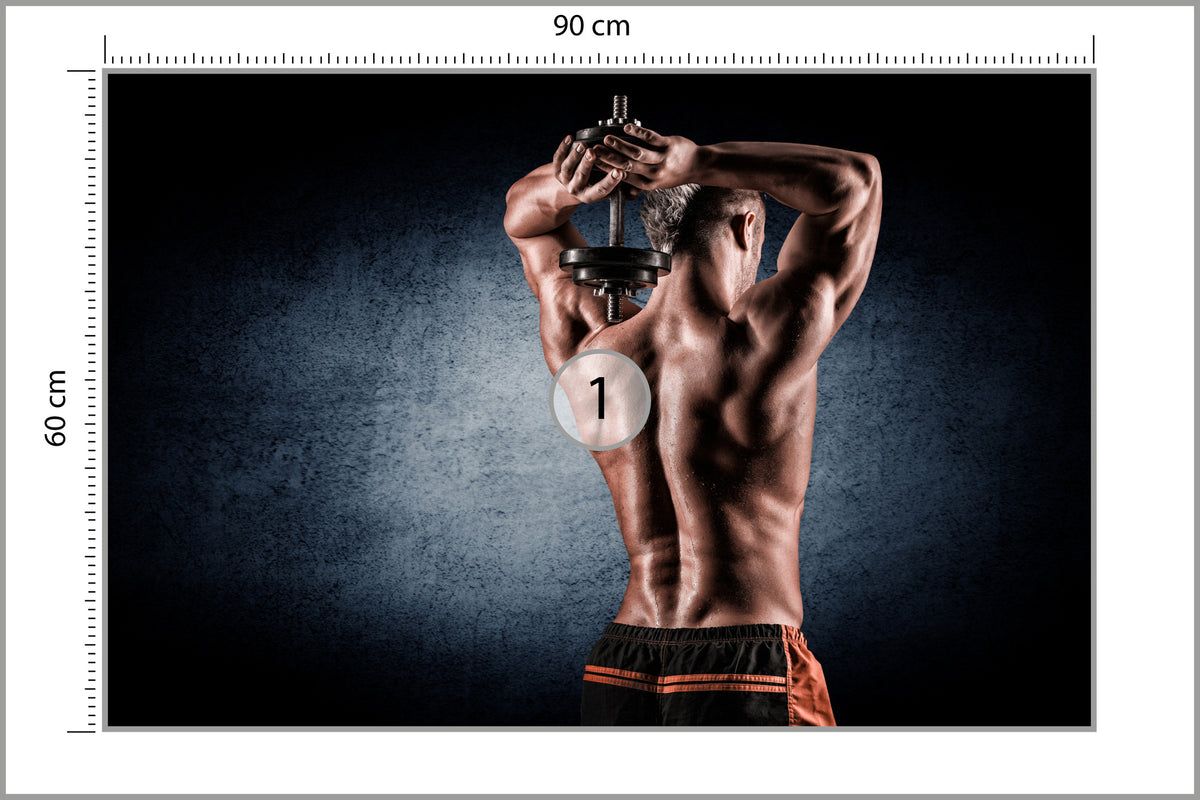 Fototapeta Umięśniony Mężczyzna Z Hantlem 90 × 60 cm – podgląd kadru