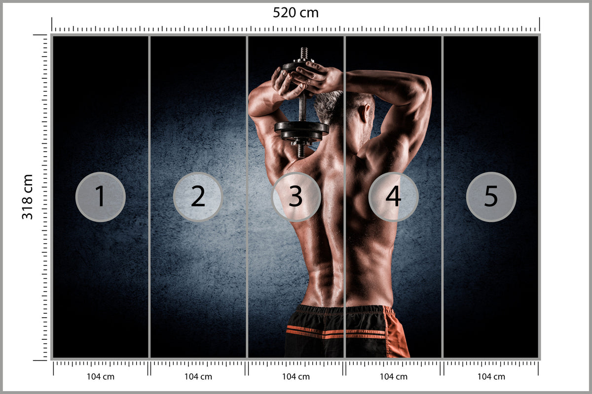 Fototapeta Umięśniony Mężczyzna Z Hantlem 520 × 318 cm – podgląd kadru