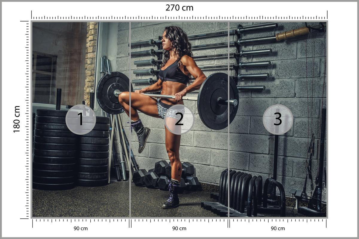 Fototapeta Wysportowana Kobieta Podnosząca Sztangę 270 × 180 cm – podgląd kadru