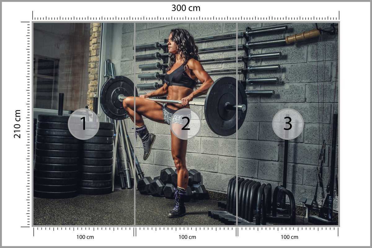 Fototapeta Wysportowana Kobieta Podnosząca Sztangę 300 × 210 cm – podgląd kadru