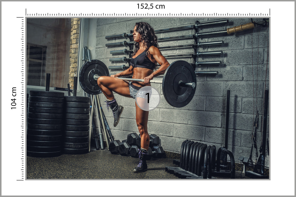 Fototapeta Wysportowana Kobieta Podnosząca Sztangę 152,5 × 104 cm – podgląd kadru