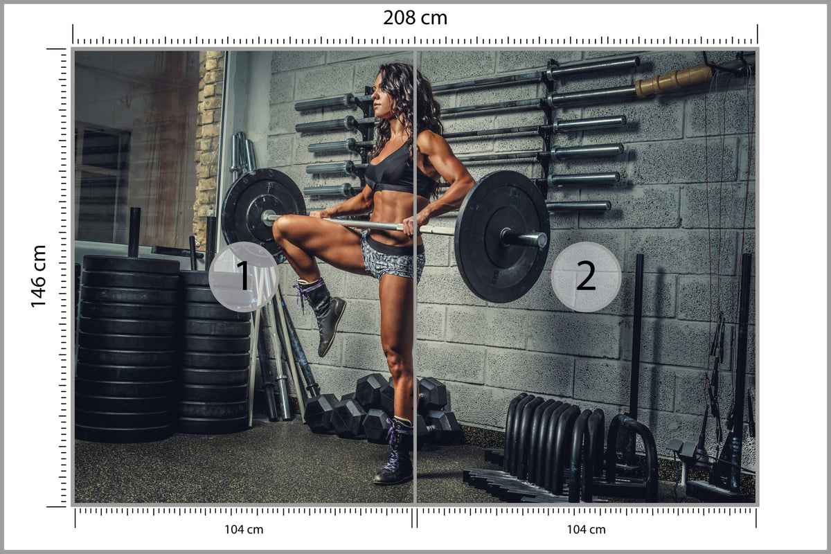 Fototapeta Wysportowana Kobieta Podnosząca Sztangę 208 × 146 cm – podgląd kadru