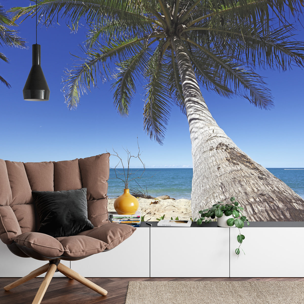 Fototapeta Plaża Ocean Palmy Pochylona Palma – aranżacja wnętrza