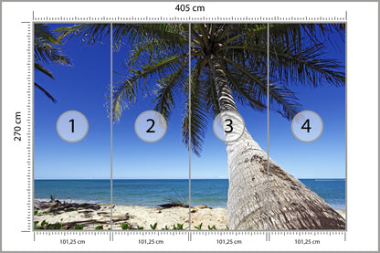 Fototapeta Plaża Ocean Palmy Pochylona Palma 405 × 270 cm – podgląd kadru