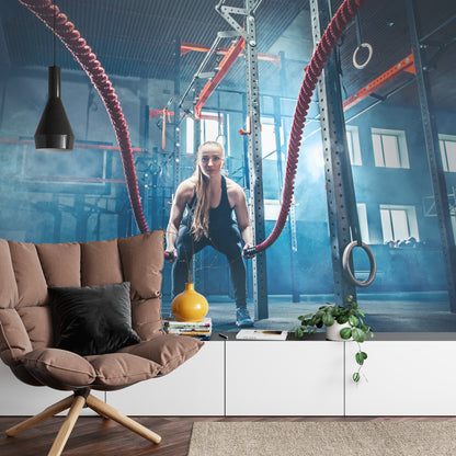 Fototapeta Mężczyzna Podczas Treningu Z Linami – aranżacja wnętrza