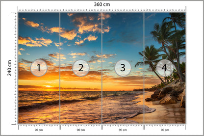 Fototapeta Plaża Zachód Słońca Z Palmami 360 × 240 cm – podgląd kadru