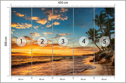 Fototapeta Plaża Zachód Słońca Z Palmami 450 × 300 cm – podgląd kadru