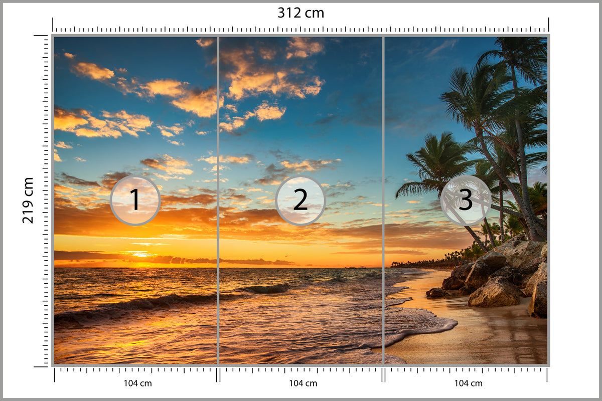 Fototapeta Plaża Zachód Słońca Z Palmami 312 × 219 cm – podgląd kadru