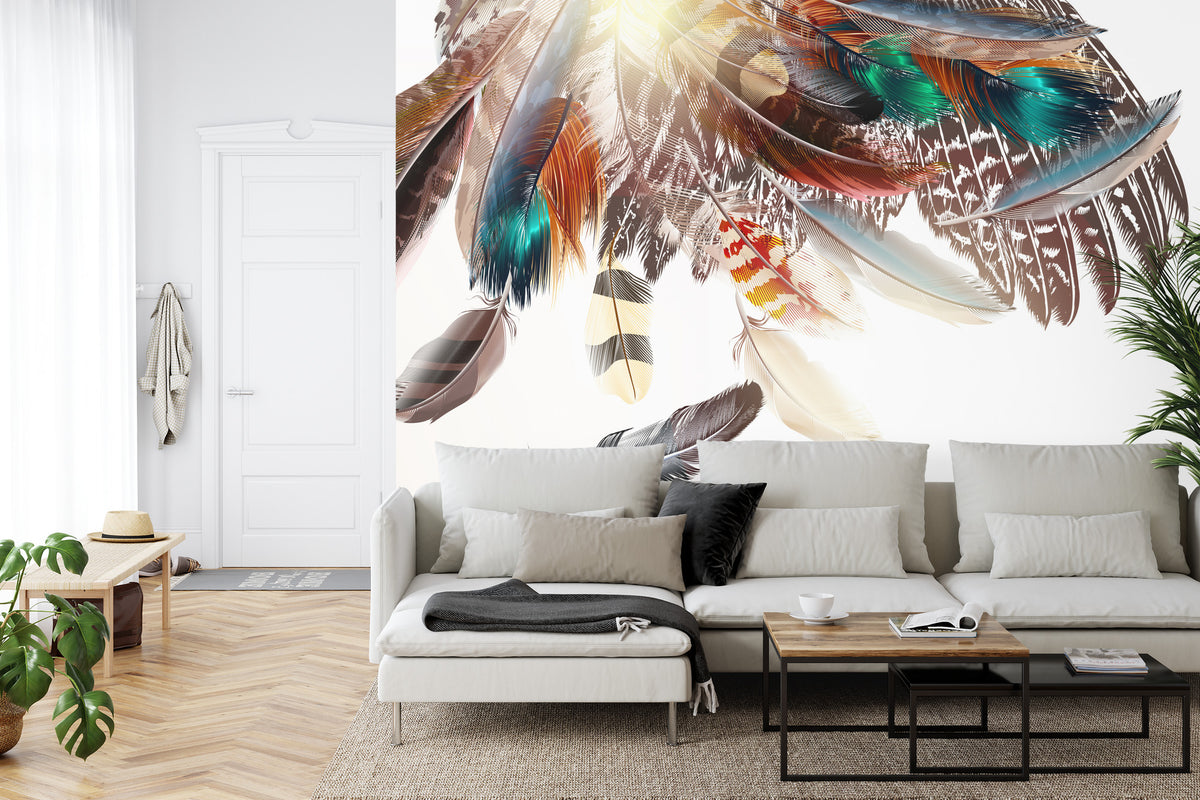 Fototapeta Piórka W Stylu Boho – aranżacja wnętrza