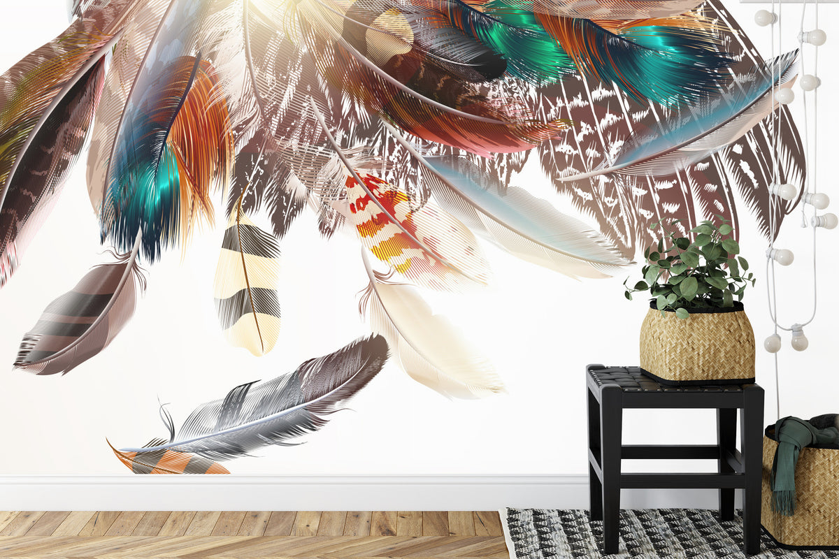 Fototapeta Piórka W Stylu Boho – aranżacja wnętrza