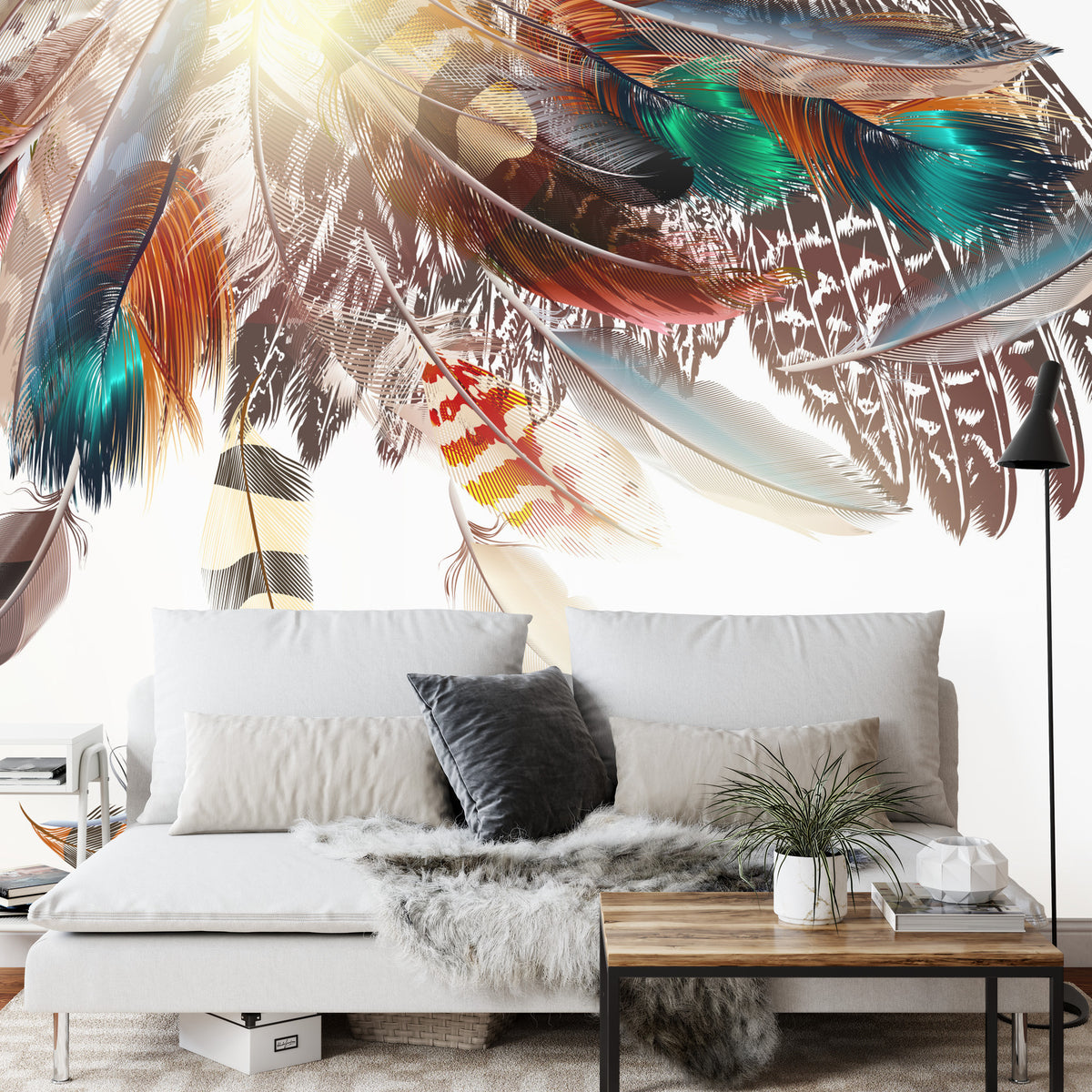 Fototapeta Piórka W Stylu Boho – aranżacja wnętrza