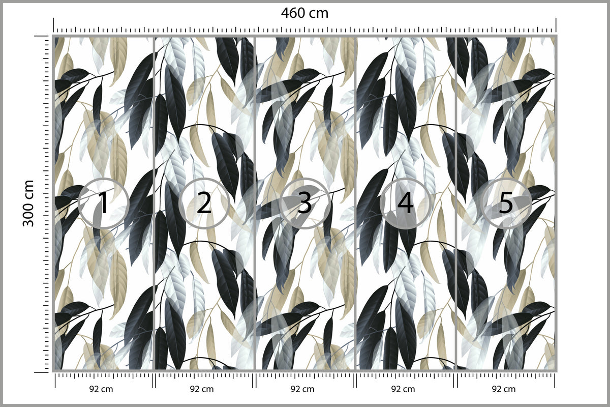 Fototapeta Liście Do Salonu Ciemna Zieleń I Szarość 460 × 300 cm – podgląd kadru