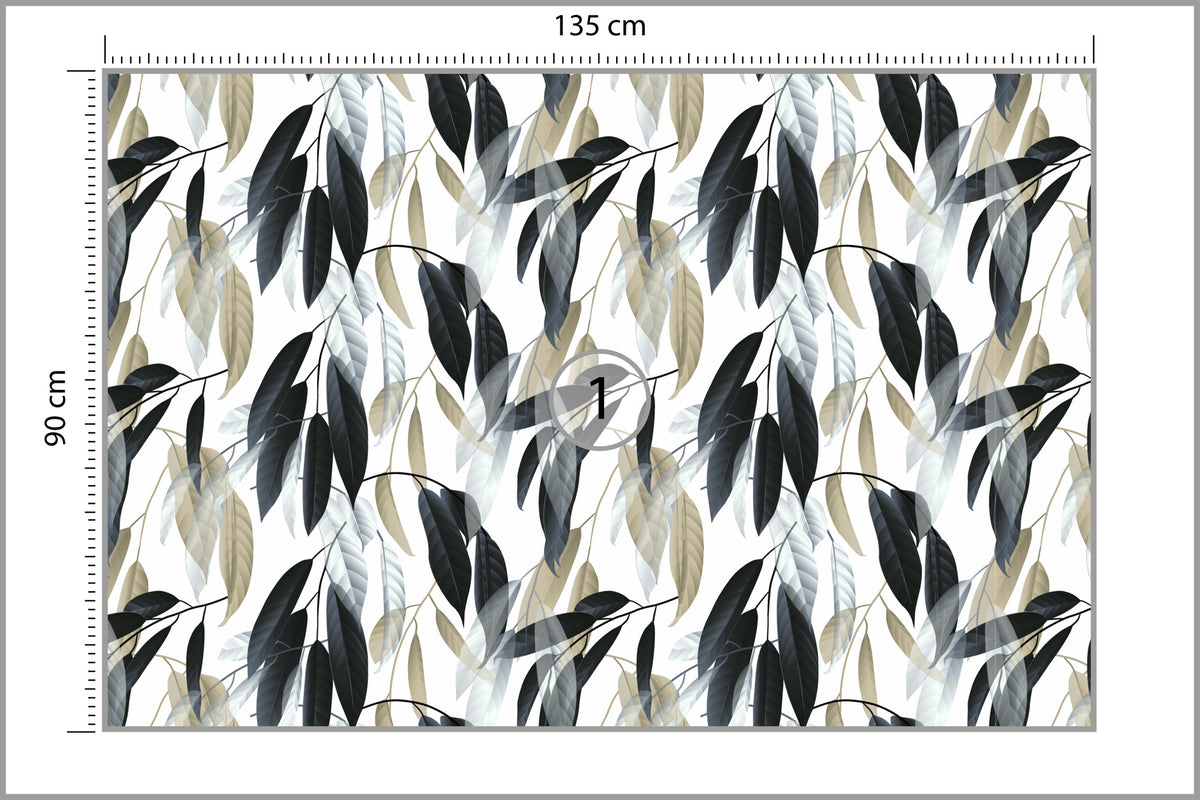 Fototapeta Liście Do Salonu Ciemna Zieleń I Szarość 135 × 90 cm – podgląd kadru