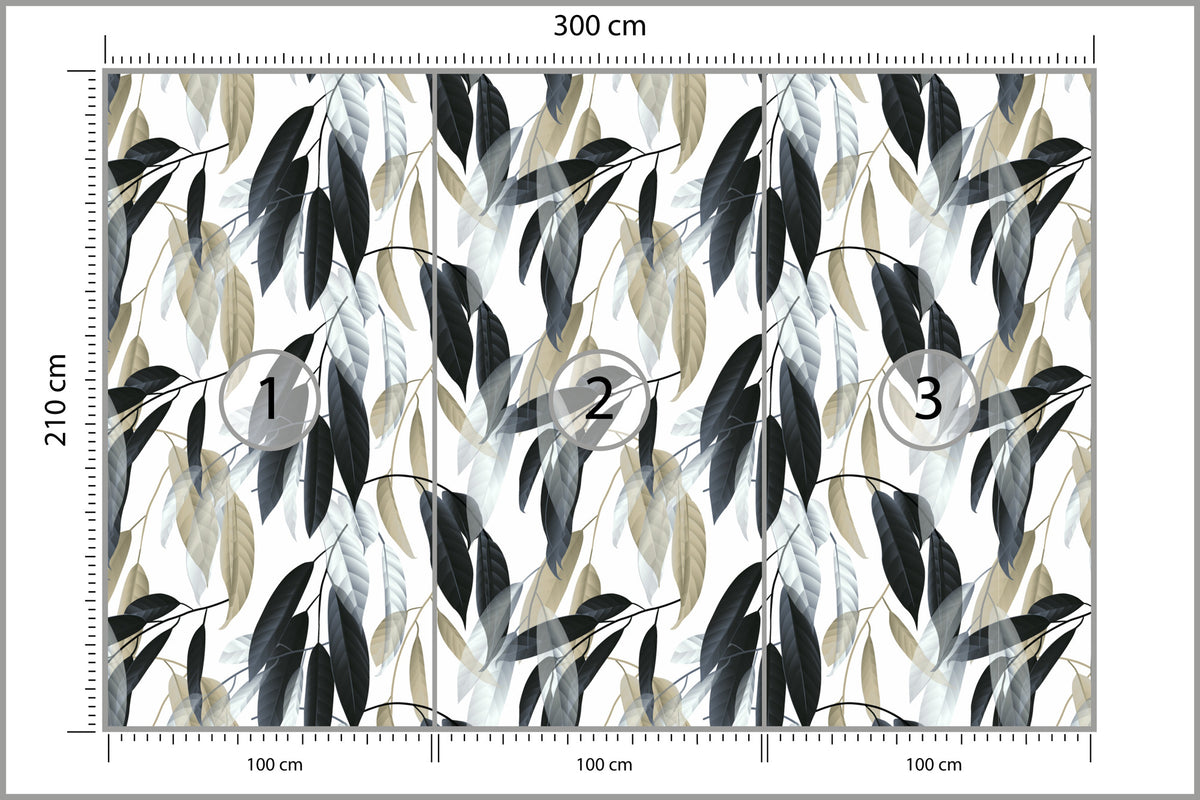 Fototapeta Liście Do Salonu Ciemna Zieleń I Szarość 300 × 210 cm – podgląd kadru