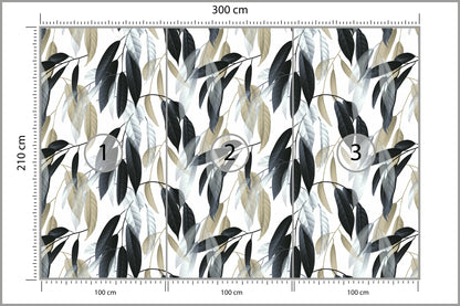 Fototapeta Liście Do Salonu Ciemna Zieleń I Szarość 300 × 210 cm – podgląd kadru