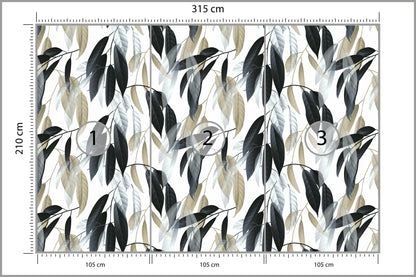 Fototapeta Liście Do Salonu Ciemna Zieleń I Szarość 315 × 210 cm – podgląd kadru