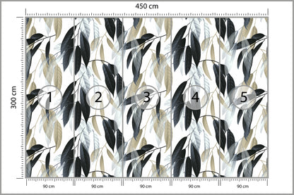 Fototapeta Liście Do Salonu Ciemna Zieleń I Szarość 450 × 300 cm – podgląd kadru
