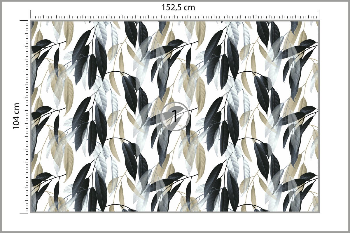Fototapeta Liście Do Salonu Ciemna Zieleń I Szarość 152,5 × 104 cm – podgląd kadru
