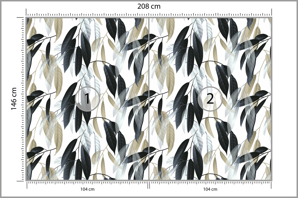 Fototapeta Liście Do Salonu Ciemna Zieleń I Szarość 208 × 146 cm – podgląd kadru
