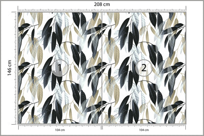 Fototapeta Liście Do Salonu Ciemna Zieleń I Szarość 208 × 146 cm – podgląd kadru