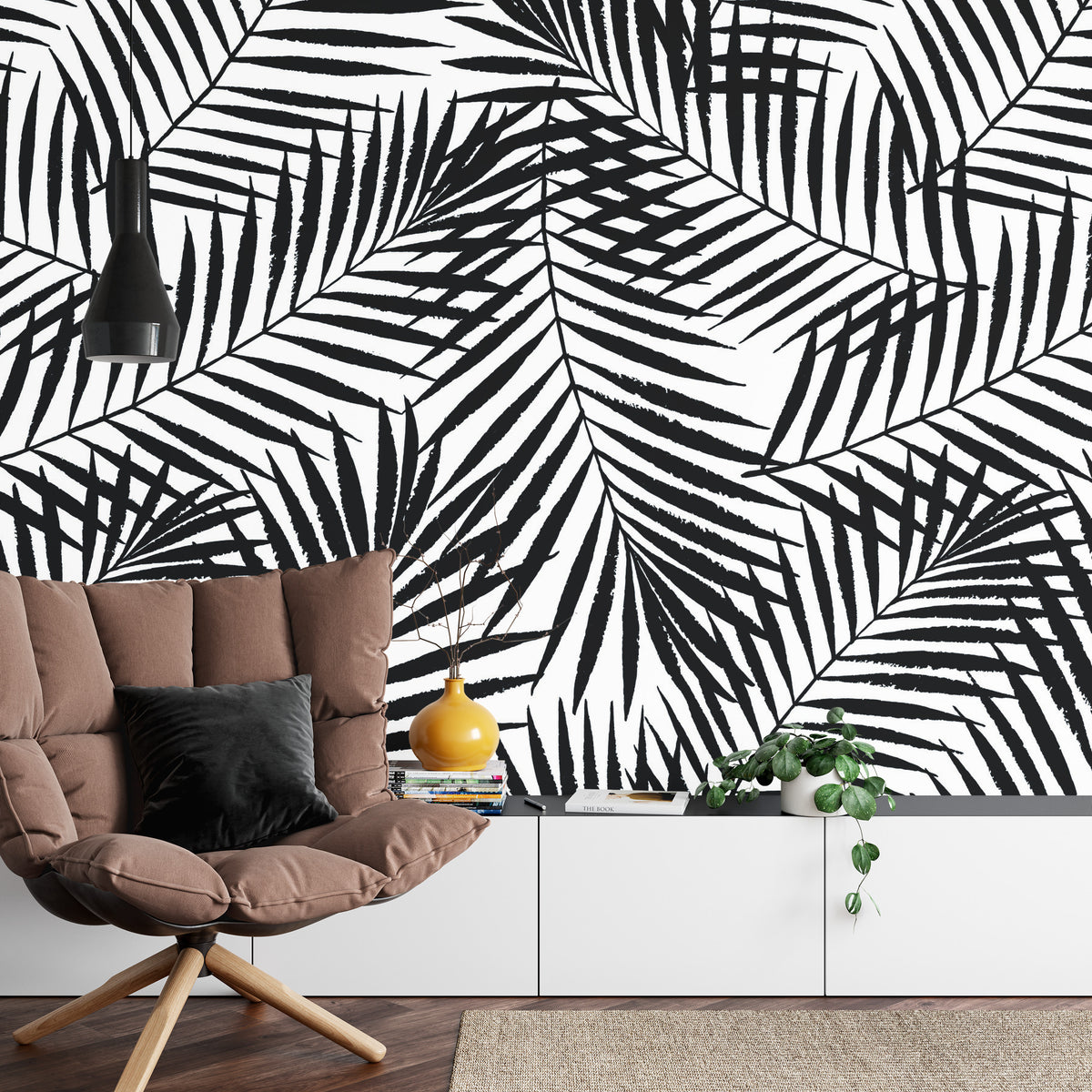 Fototapeta Liście Palmowe Czarno-Białe – aranżacja wnętrza