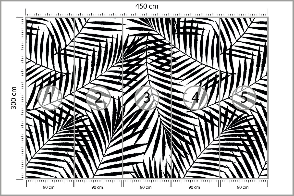 Fototapeta Liście Palmowe Czarno-Białe 450 × 300 cm – podgląd kadru