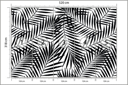 Fototapeta Liście Palmowe Czarno-Białe 520 × 318 cm – podgląd kadru