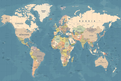 Fototapeta Mapa Świata Turkusowa Z Nazwami – wzór