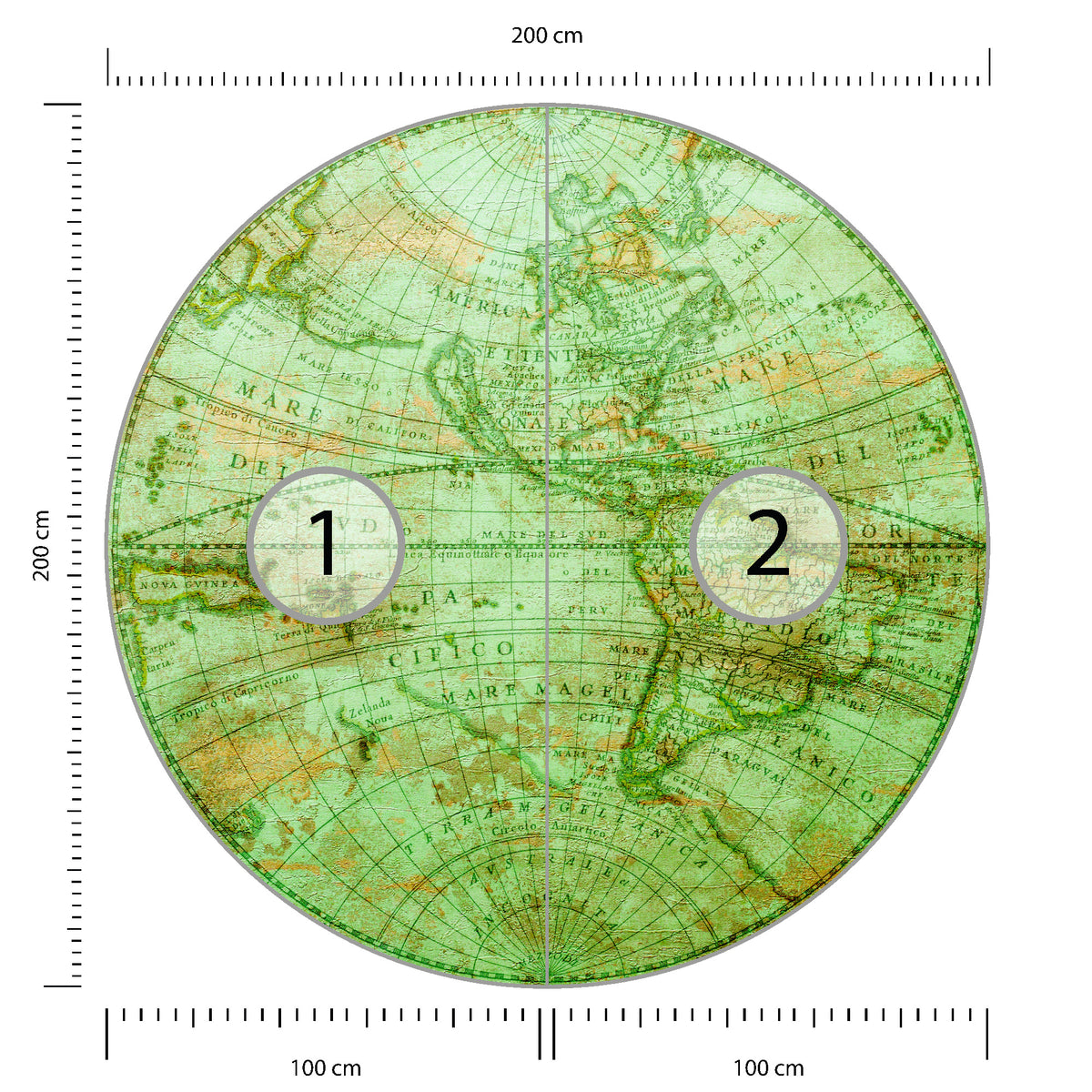 Fototapeta Okrągła Mappa Mundi Zachód średnica 200 cm – podgląd