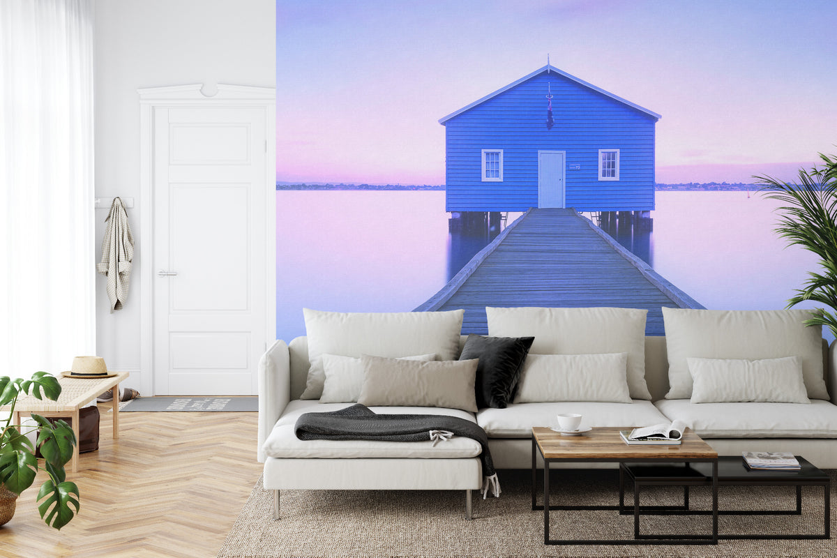 Fototapeta Kwadratowa Boathouse Autorstwa Richarda Vandewalle'a – aranżacja wnętrza