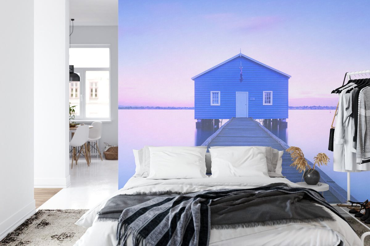 Fototapeta Kwadratowa Boathouse Autorstwa Richarda Vandewalle'a – aranżacja wnętrza