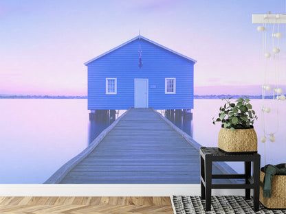 Fototapeta Kwadratowa Boathouse Autorstwa Richarda Vandewalle'a – aranżacja wnętrza