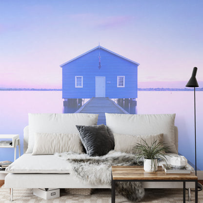 Fototapeta Kwadratowa Boathouse Autorstwa Richarda Vandewalle'a – aranżacja wnętrza
