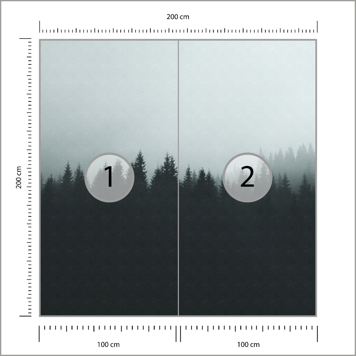 Fototapeta Kwadratowa Ombree Czarny Las 200 × 200 cm – podgląd