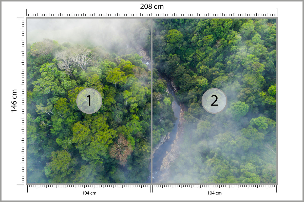 Fototapeta Las We Mgle Z Lotu Ptaka Z Drogą 208 × 146 cm – podgląd kadru