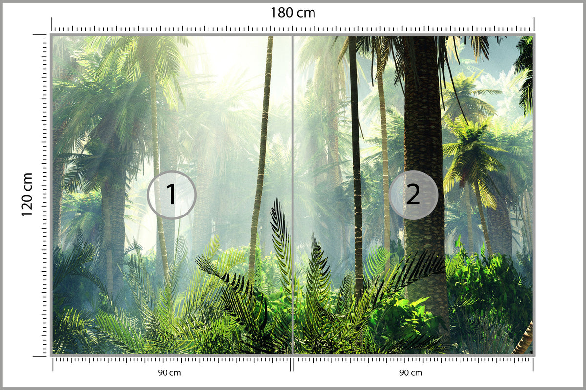 Fototapeta Las We Mgle Zielony Z Promieniami 180 × 120 cm – podgląd kadru