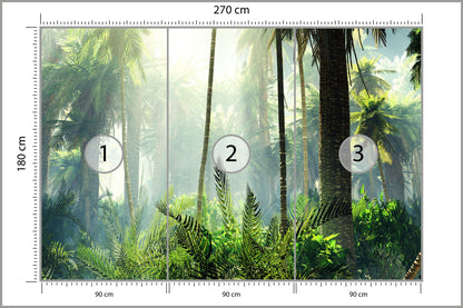 Fototapeta Las We Mgle Zielony Z Promieniami 270 × 180 cm – podgląd kadru