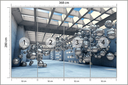 Fototapeta 3D Hala Ze Srebrnymi Kulami 368 × 280 cm – podgląd kadru