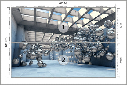 Fototapeta 3D Hala Ze Srebrnymi Kulami 254 × 184 cm – podgląd kadru