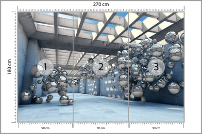 Fototapeta 3D Hala Ze Srebrnymi Kulami 270 × 180 cm – podgląd kadru
