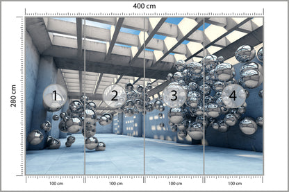 Fototapeta 3D Hala Ze Srebrnymi Kulami 400 × 280 cm – podgląd kadru
