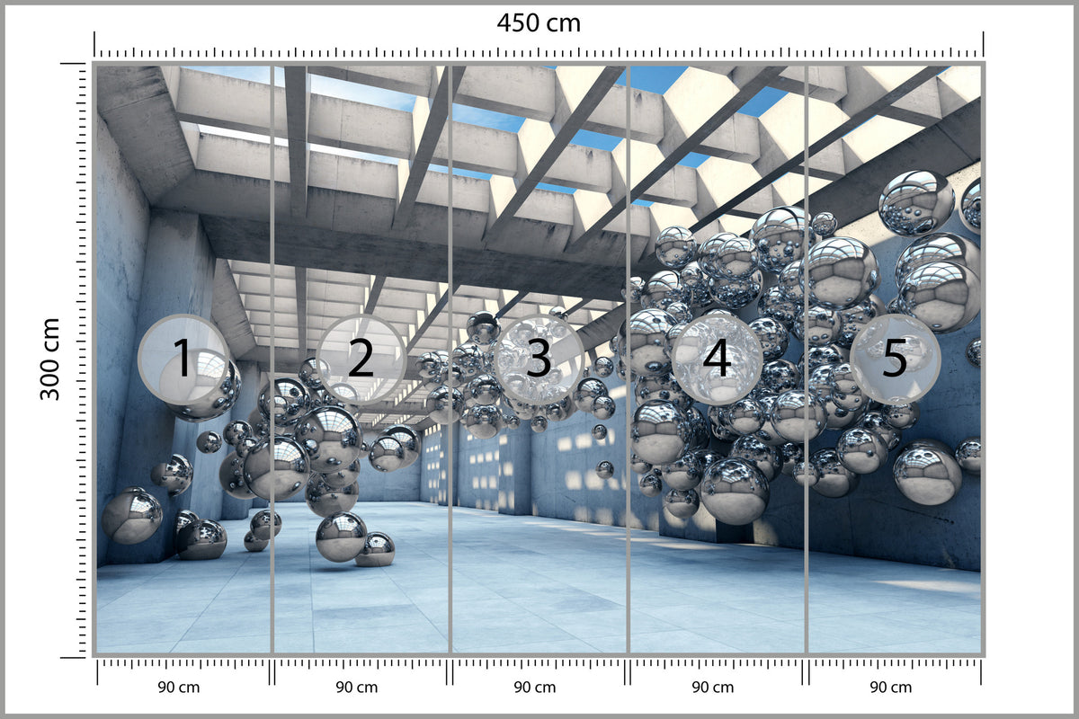 Fototapeta 3D Hala Ze Srebrnymi Kulami 450 × 300 cm – podgląd kadru