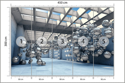 Fototapeta 3D Hala Ze Srebrnymi Kulami 450 × 300 cm – podgląd kadru