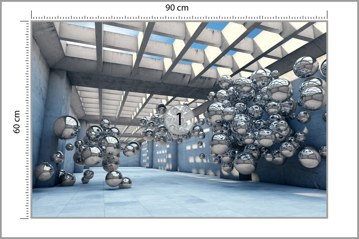 Fototapeta 3D Hala Ze Srebrnymi Kulami 90 × 60 cm – podgląd kadru