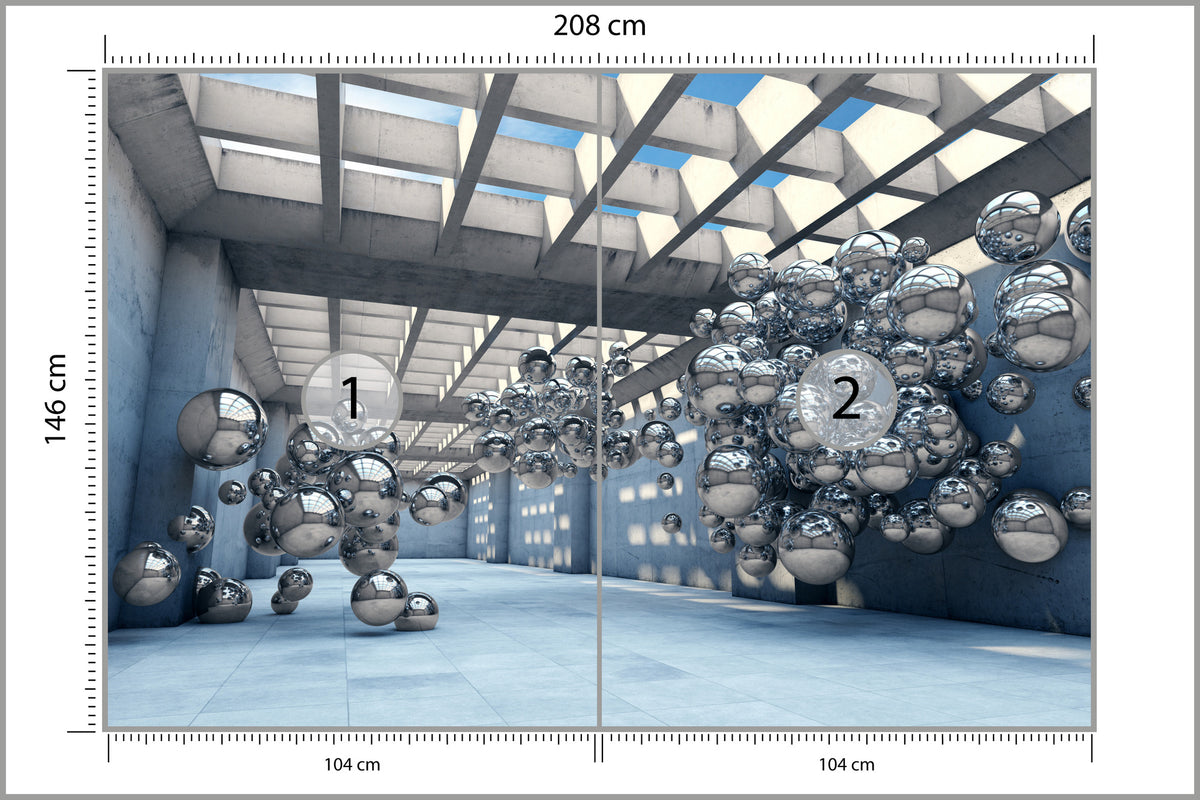 Fototapeta 3D Hala Ze Srebrnymi Kulami 208 × 146 cm – podgląd kadru