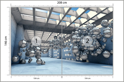Fototapeta 3D Hala Ze Srebrnymi Kulami 208 × 146 cm – podgląd kadru