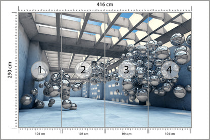 Fototapeta 3D Hala Ze Srebrnymi Kulami 416 × 290 cm – podgląd kadru