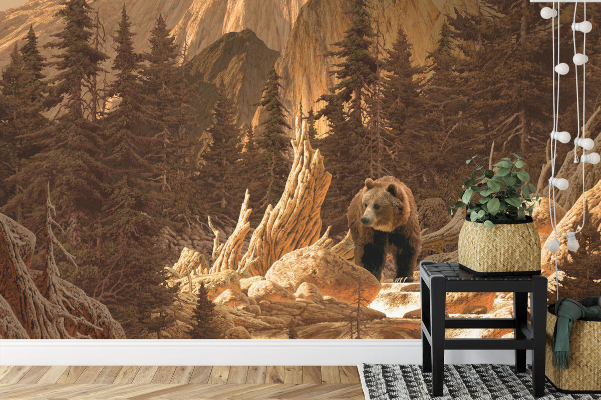 Fototapeta Niedźwiedź W Górach Ilustracja – aranżacja wnętrza